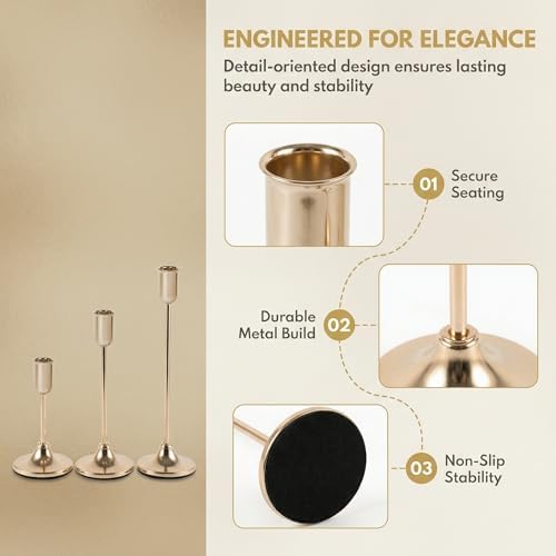 18 Pcs Gold Candlestick Holders Set - Vintage Brass Taper Candle Holder for Pillar Candles - Modern Decorative Centerpiece for Wedding Fireplace Mantel Decor - Cozy Atmosphere Housewarming Gift - Image 3