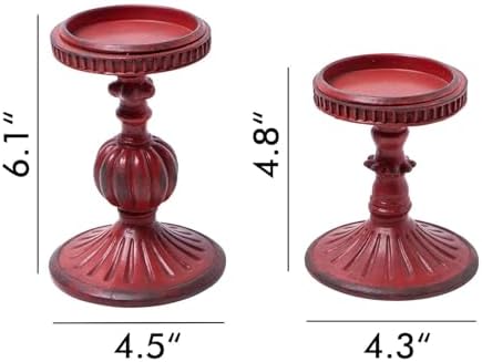 SOFFEE DESIGN 2 Pcs Antique Resin Pillar Candle Holder Sets, Vintage Cylindrical Candlestick Stand Home Decor for Dining, Living Room, Mantel, Table Centerpiece, Retro Red Candleholder Decor - Image 5