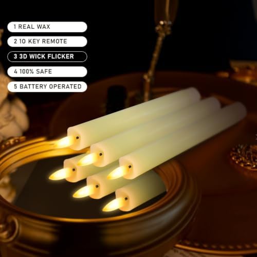 KSWING Upgraded Real Wax LED Flameless Taper Candles with Remote, 8 Inch Ivory Candlesticks Battery Operated 3D Flickering - 8" Realistic Fake Candle Sticks for Home/Wedding/Fireplace Xmas Decor - Image 3