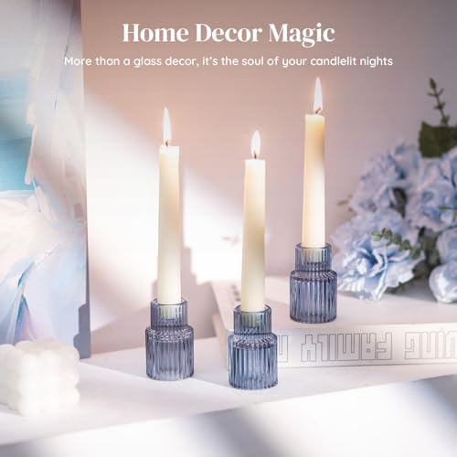 Glasseam Glass Taper Candle Holder 2Pcs Small Candlestick for Coastal Decor - Image 2