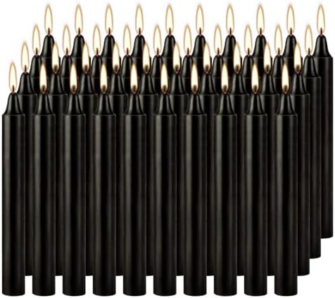 40-Pack of 4-Inch Black Taper Candles - Smokeless, Long-Burning (1.5 Hours Each) - Ideal for Dinners, Parties, Ceremonies, and Shabbat Observances by Wfmolcand