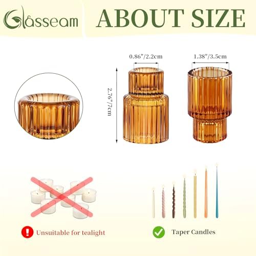 Glasseam Glass Tapered Candlestick Holders, 2 Pcs Amber Fall Table Decor - Image 5