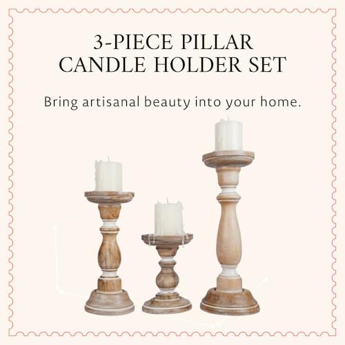 Mela Artisans Tuli Mango Wood Candle Holders - Whitewash, Set of 3 - Image 2