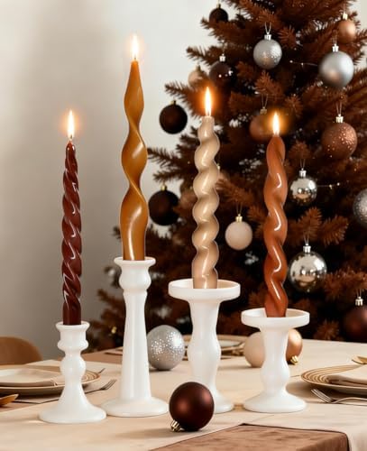 4Pcs Light Brown Taper Candles 7.87in, Spiral Twisted Fall Candlesticks - Image 2