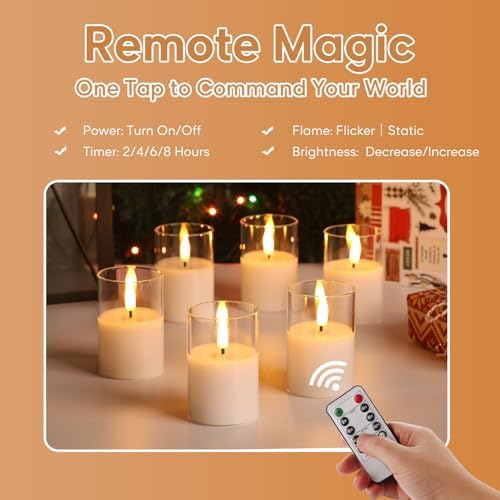 Clear Glass Flameless Votive Candles with Remote Timer, Real Wax Flickering LED Battery Candles Set of 6 Φ 2" H 3" - Image 4