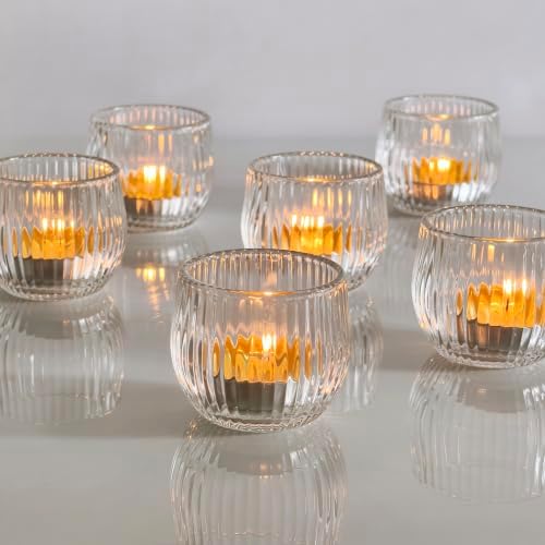 Gurfuy Clear Glass Votive Candle Holders 6 Set - Tealight Candle Holder for Festival Wedding Propose Parties Holiday Table Centerpiece Shelf Decoration Fall Home Decor Stripes by Gurfuy