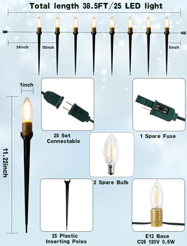 25 Pack Outdoor Lights Plug in, 38.5FT Outdoor Pathway Lighting with Heavy Duty Stakes, Waterproof Landscape Lights for Yard, Garden, Walkway, Driveway, Patio, Christmas Decorations​ - Image 2