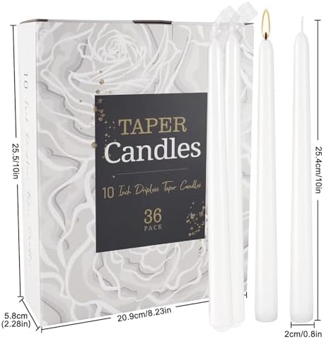 36 Pack White Taper Candles 10 Inch - Premium Unscented Dripless & Smokeless Long-Burning Candles for Wedding Decor, Fine Dining, Candelabras, Romantic Dinner, and Elegant Home Decor - Image 3