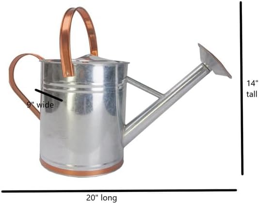 Plexon 2 Gallon Copper/Silver Galvanized Steel Watering Can, 9.5" D x 20.5" W x 14.5" H