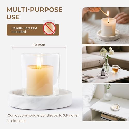 Candle Holders Italy Premium Natural Marble Candlestick Holder for Jar Pillar Candles Large Round Coaster Plate Jewelry Tray Centerpiece for Wedding Dining Table Home Decor White (ZT011) - Image 3