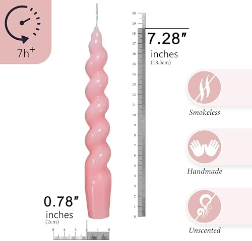 7.5 Inches Spiral Taper Candles Colorful Twisted Candle Dripless Long Candles, Handmade Candlesticks for Wedding Dinner Decor, Set of 4(Pink) - Image 2