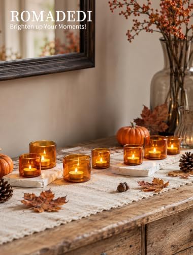 Romadedi Amber Tealight Candle Holder- 24-Pack Votive Glass Set - Image 6