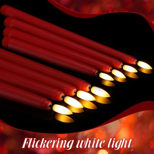 Rossesay 24 Pcs Flameless LED Taper Candles Battery Operated Candle 8.5", 9.65", 10.8", 12.8" Flameless Candlesticks Flickering for Christmas Church Wedding Indoor Decoration(Classic, Red) - Image 4