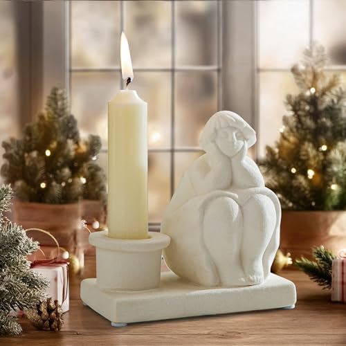 White Candle Holder, Handmade Ceramic Girl Candlestick Holders, Taper Candlelight Stand for Home Decor, Table Centerpiece and Coffee Table Decor by Kendiis