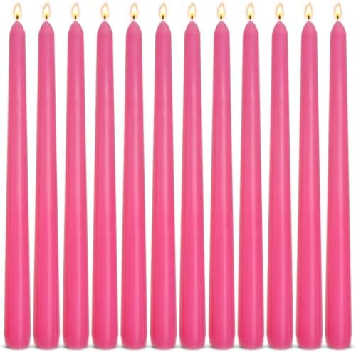 12-Pack Unscented Hot Pink Taper Candles, 10 Inch Dripless Smokeless Candlesticks, Long-Lasting Burn Time of 7-8 Hours, Perfect for Home Decor Wedding Dinner by SihuidaInspiredbyLove