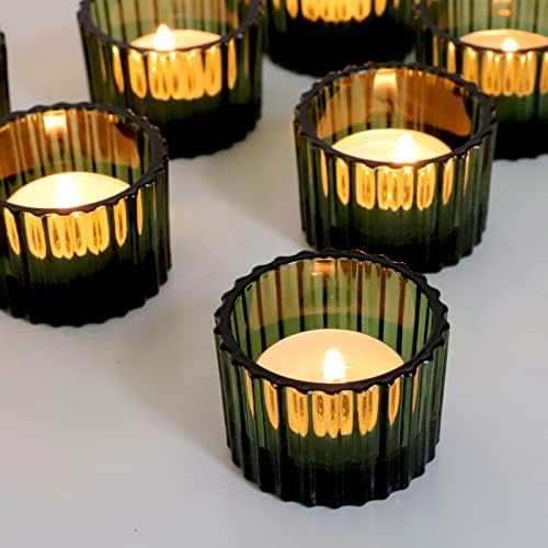 VOHO Green Tealight Candle Holder Set of 12, Glass Votive Candle Holders - Image 3