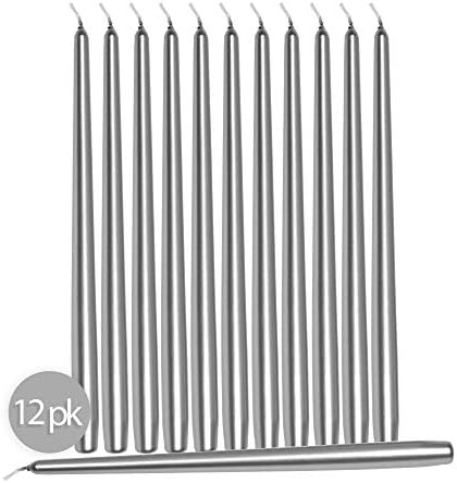 Hyoola 12 Pack Tall Metallic Taper Candles - 10 Inch Silver Metallic, Dripless, Unscented Dinner Candle - Paraffin Wax with Cotton Wicks - Image 2