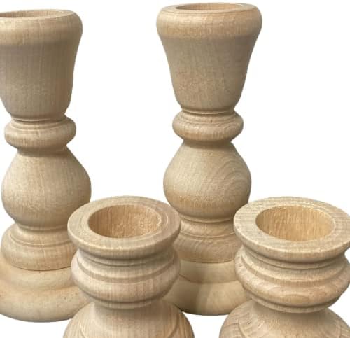 Unfinished Natural Wood Candle Sticks Set in Varied Heights - Set of 12 - Image 3