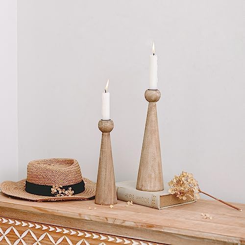 NIKKY HOME Wood Taper Candle Holders Set of 2, Farmhouse Tall Candle Stand Decorative Candlestick for Wedding Party Mantle Fireplace Dining Room Table Centerpieces Decor - Image 2