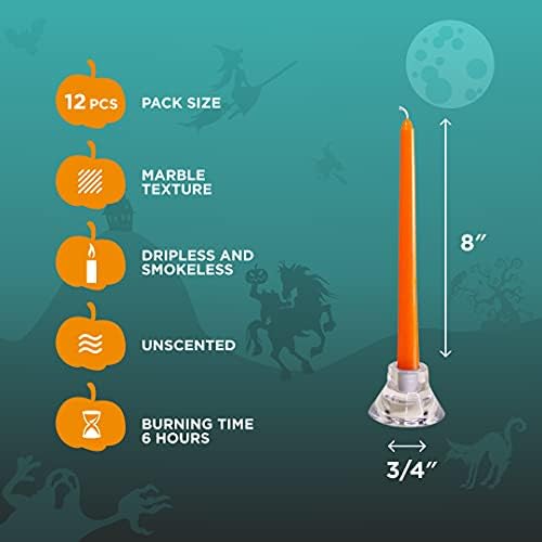 CANDWAX 8 inch Orange Taper Candles Set of 12 — Dripless Unscented Long Burning Candlesticks Perfect for Halloween Party, Thanksgiving Décor or Dinner Centerpiece — Orange Candlesticks - Image 2