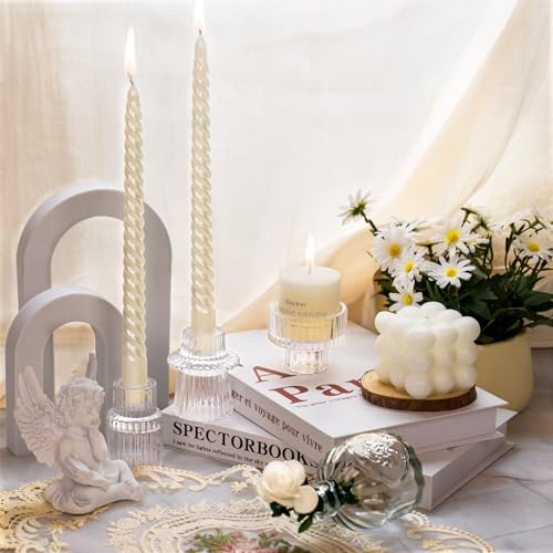 Candlestick Holders Set of 3, Ribbed Glass Taper Candle Holders, Reversible Clear Tealight & Candle Stick Candle Holder Vintage Crystal Tealight Candle Holder for Wedding Dinner Party - Image 3