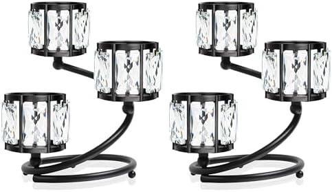 Metal 3 Arm Crystal Candle Holder - Tea Light Centerpiece Candle Holder, Votive Holder with Sparkling Crystal Bowl, Suitable for Wedding, Table Centerpiece, Home Decor (2, 3 arm-Black) by KOLNLALA