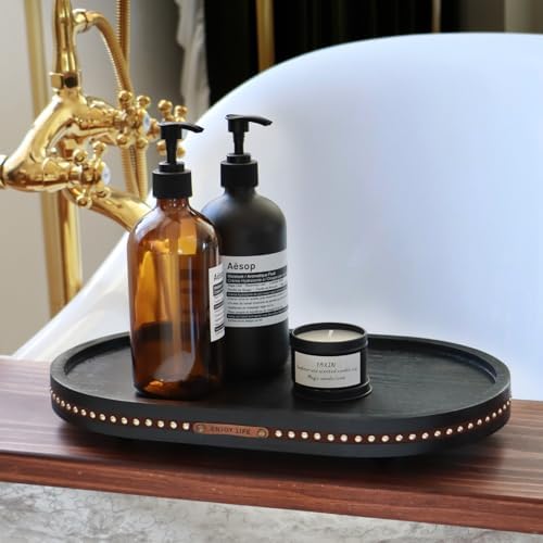 Decor Decorative Round Tray 11.81in for Home Decor for Coffee Table Farmhouse Kitchen Table Living Room Bathroom Centerpiece Tray Decor Oval Black - Image 3