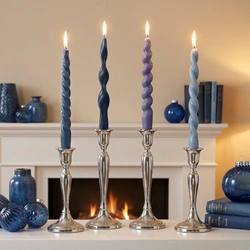 Nuanchu 4 Pcs Twisted Taper Candles,7.87 Inch,Pure,Blue - Image 6