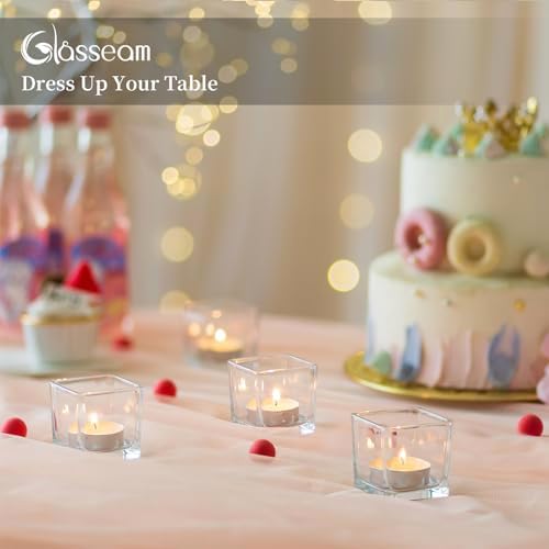 Glasseam Glass Votive Candle Holders Bulk, 24 Pcs Square Tealight for Decor - Image 7