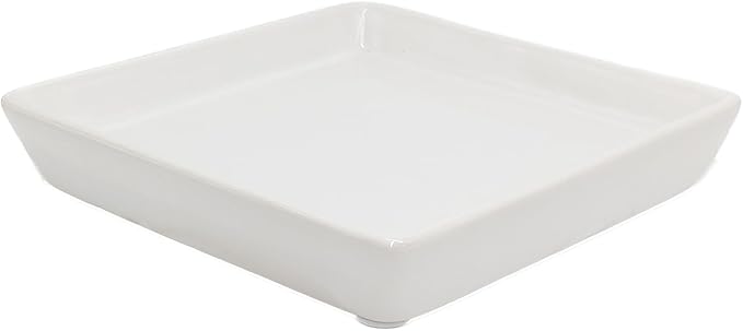 Square Ceramic Plant Saucer Tray 8 9 10 Inch White, 9.3" OD x8.3 ID x1.3 Deep, Sturdy Heavy Duty Glazed Planter Drip Flower pots with Catch Basin for Indoor Outdoor Plants(10" White)