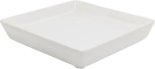 Square Ceramic Plant Saucer Tray 8 9 10 Inch White, 9.3" OD x8.3 ID x1.3 Deep, Sturdy Heavy Duty Glazed Planter Drip Flower pots with Catch Basin for Indoor Outdoor Plants(10" White)