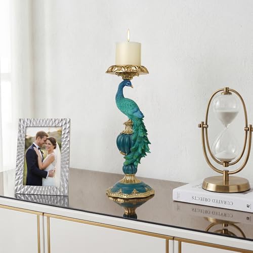 Peacock Candlestick Holders, Green Peacock Candle Holder,14 in - Image 2