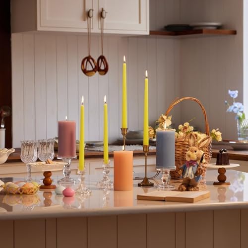 New Burning Formula Unscented Dripless 10-Inch Taper Candles Set of 12 - Yellow, for Wedding, Dinner - Smokeless, Long Burning - Hand Poured, Colored Tall Candlesticks - Amarillo - Image 4