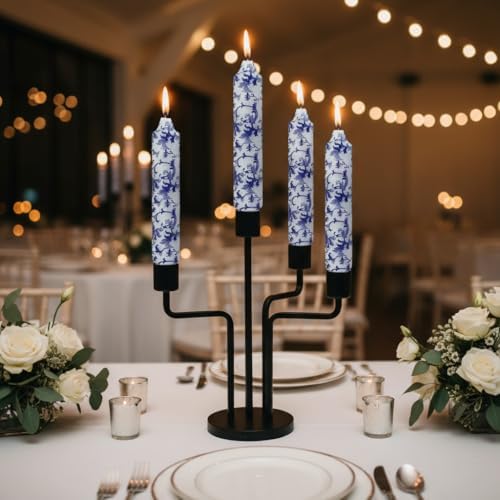 7 Inch Blue and White Short Taper Candles Hand Poured Unscented Smokeless Clean Burning Chinoiserie Taper Candles for Wedding Dinner Home Meditation Morning Coffee Ritual Breakfast Table Everyday by XINAOBAOLUO