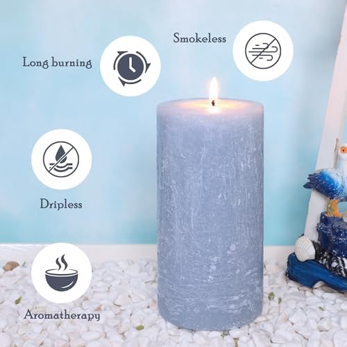 Ocean Scented Candles, Gray Blue Pillar Candles Set of 3 Tall in 3X6 Inch, Long Clean Burning Smokeless & Dripless Aromatherapy Candles for Home Decor - Image 4