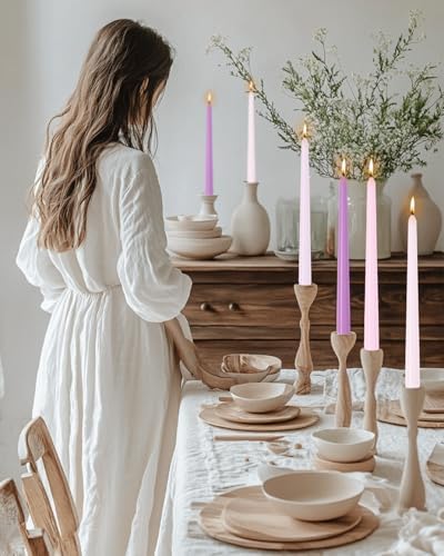 10" Pink Purple Taper Candles-12 Pack Tall Candlesticks-Unscented Dripless Candles 8 Hour Burn for Spring,Advent Home Decor,Dinner,Holidays,Weddings,Christmas Home Decor - Image 2