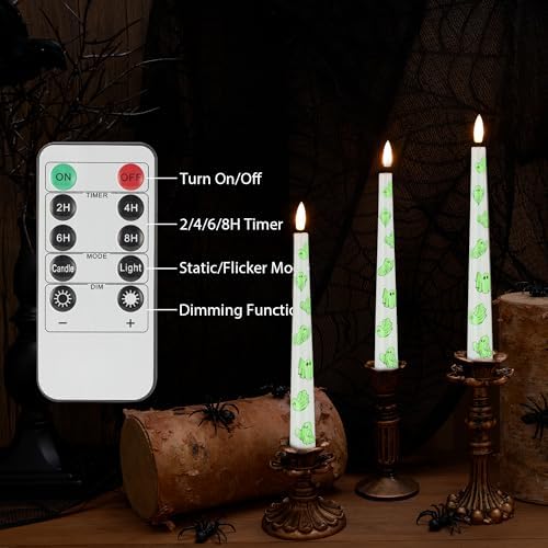 Halloween Flameless Taper Candles with Ghosts, 9.6" Battery Operated Candle - Image 5