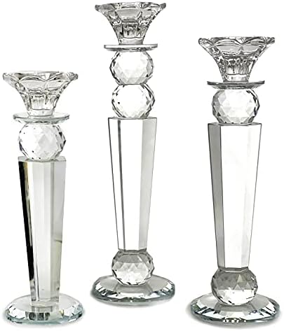 Allgala Set of 3 Crystal Glass Made Reverse Tapered Pillar and Hand Crafted Ball Candlesticks - 8.5,10,11 Inches -HD89154 by Allgala