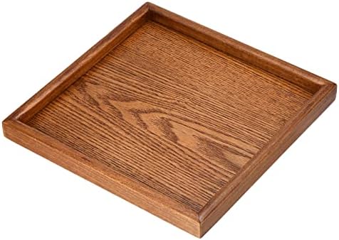 PATIKIL Wood Serving Tray 9.4 Inch, Square Decorative Platter for Home Decor Kitchen Table Candle Holder, Brown by PATIKIL