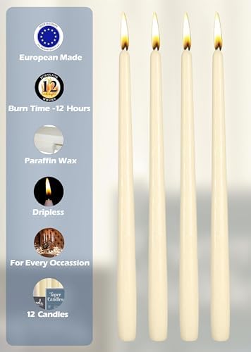 Hyoola 12 Pack Tall Taper Candles - 14 Inch Woolwhite Dripless, Unscented Dinner Candle - Paraffin Wax with Cotton Wicks - 12 Hour Burn Time - Image 3
