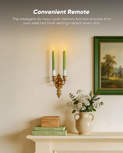 Real Wax Flameless Taper Candles Battery Operated, LED Candlesticks with Remote for Flickering and Timer, Green Striped Decorative Candles for Christmas, Home,and Relaxing Spaces - Image 3