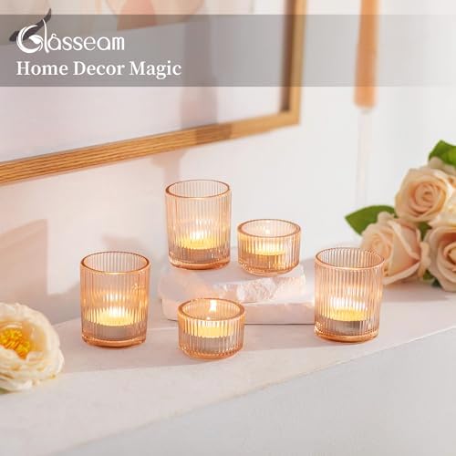 Glasseam Gold Votive Candle Holders, 24 Pcs Ribbed Glass Tealight for Table - Image 3