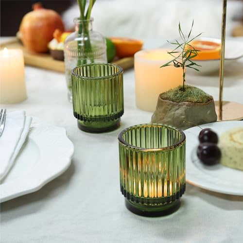 DEVI 8pcs Large Green Votive Candle Holders for Wedding Centerpieces, Glass Tea Lights Candle Holder Decor, Wedding Bridal Shower Party Table Decor, Vintage Boho Easter Decor for Table Centerpiece - Image 5