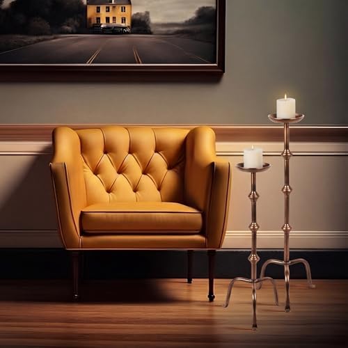 Mumufy 2 Pcs Metal Tall Floor Candleholder Candlestick, 32 in,27 in, Bronze - Image 6