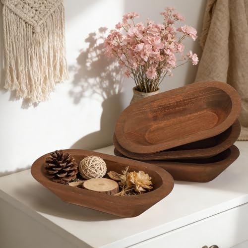 4 Pack Wooden Dough Bowls 8.5-inch Rustic-Style Dough Bowls, Vintage Design, Perfect for Table Centerpieces, Living Rooms, and Candle Making, Brown - Image 3