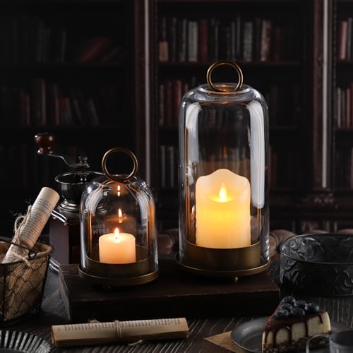 5" & 4" Wide Versatile Metal Candle Holder with Handmade Sturdy Glass Dome in Brass for Pillar Candle & Plants, 5.1" xH11.8 4" xH7.5, Industrial, Farmhouse, Shabby Chic. (2, Brass, Large & Small) - Image 5