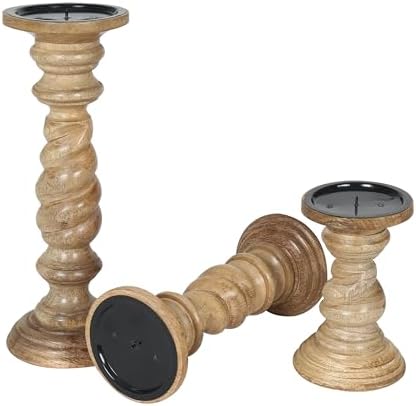 Rustic White Wash Pillar Candle Holders Set of 3 – Rope Design, 12" 9" 6" Heights – Farmhouse Candle Holders for Table Centerpiece & Decor – Fits Pillar Candles – Vintage Home Accent - Image 4