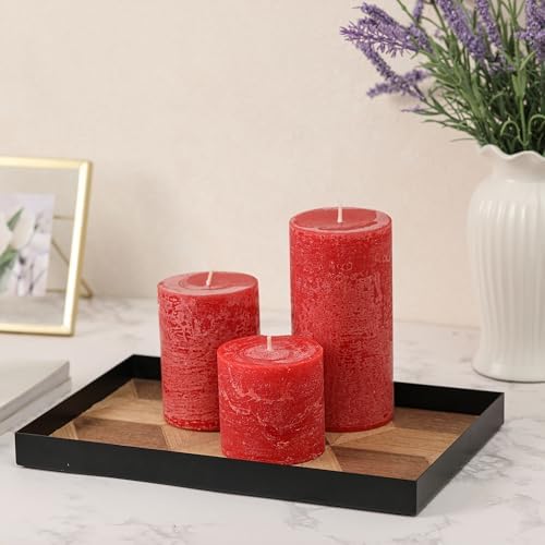 3x4 Inch Bright Red Pillar Candles Set of 3 - Hand-Poured Unscented Candles, Long Clean Burning, Large Big Candle, Smokeless Dripless Candle for Dinner Table, Wedding, Home, Rustic Decor - Image 2
