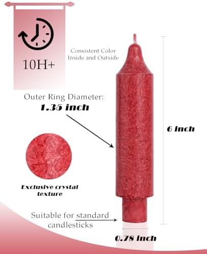Red Short Taper Candle Crystal Candlesticks Dripless Tapered Candles for for Holiday Wedding Party Wax Unscented Dinner 6 inch Set of 4 - Image 4