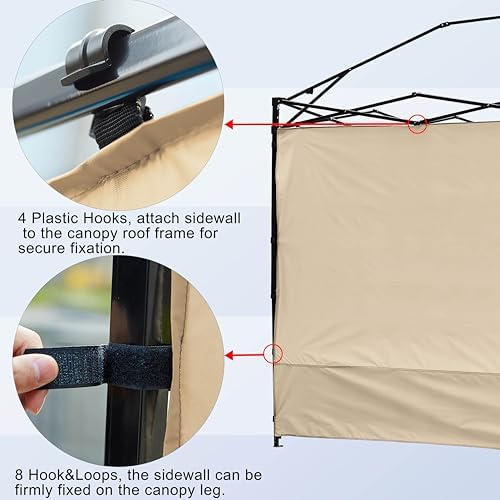 NINAT Canopy Sunwall Sidewall Gazebos Tent Waterproof for 8x8ft Pop up Canopy Straight Leg Gazebos Outdoor Instant Canopies 1 Pcs Beige Canopy Sidewall Only - Image 3